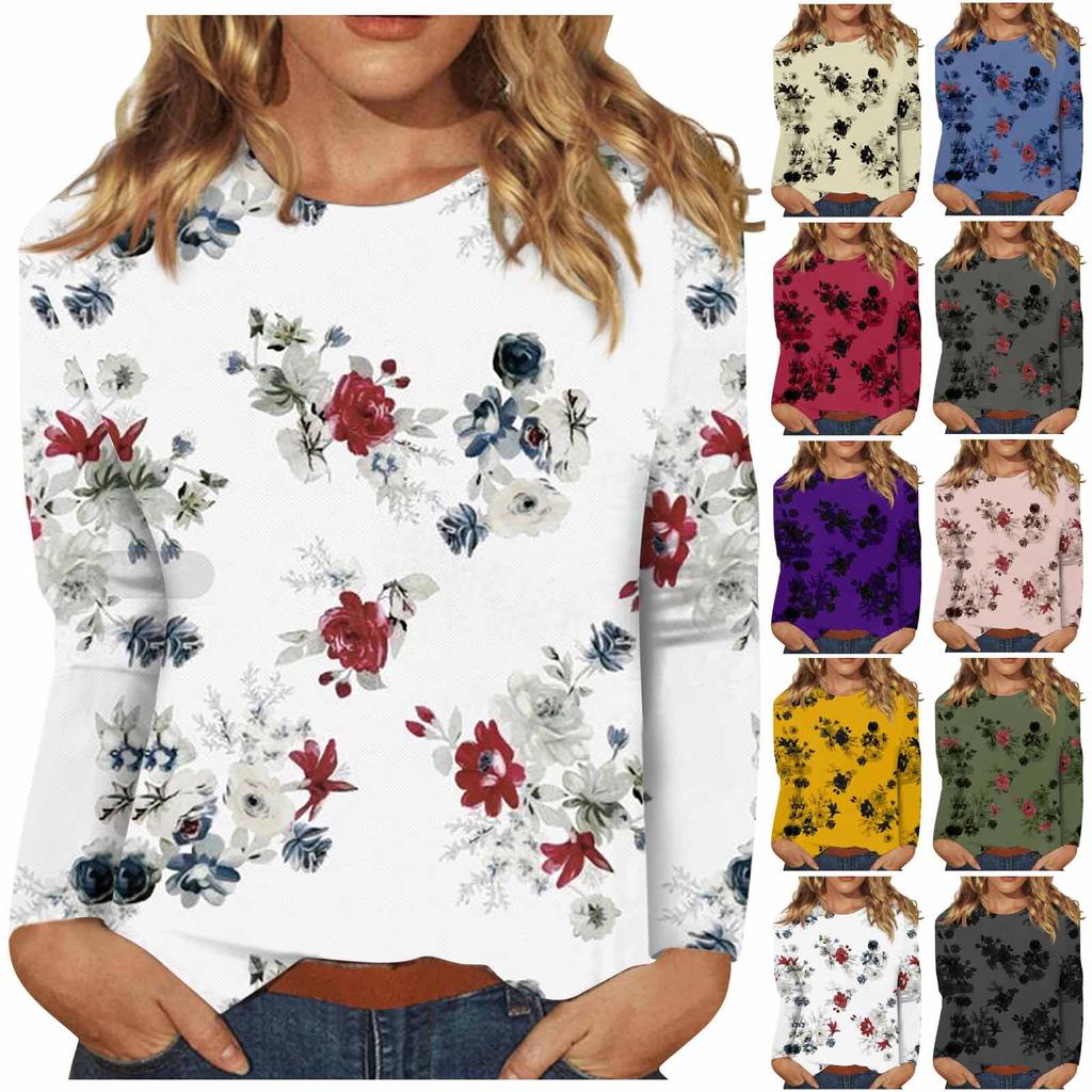Women's Fashion Daily Versatile Casual O-Neck Long Sleeve Printed Top