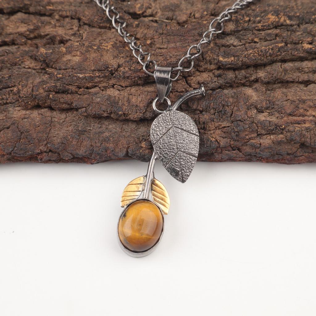 Yellow Tiger Eye Stone 925 Sterling Silver Elegant Mother Gift Pendant Jewelry PP-55-38