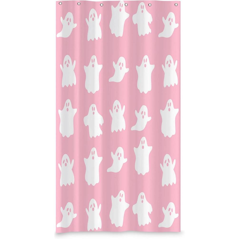 36x72 Inch Halloween Shower Curtain Cute Funny Phantom White Pink Bath Set Contemporary Cartoon Festival Bathroom Sets for Children Waterproof