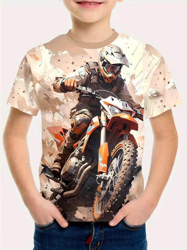 Chlapecké tričko s motorkářem 3D tištěné tričko pro chlapce 2-10 let Krátký rukáv Top pro miminka a děti Letní trendy Street Dětský top