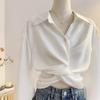 1116 New French Kinked White Shirt, Drape Temperament Short Waist Design Long-sleeved Shirt Women