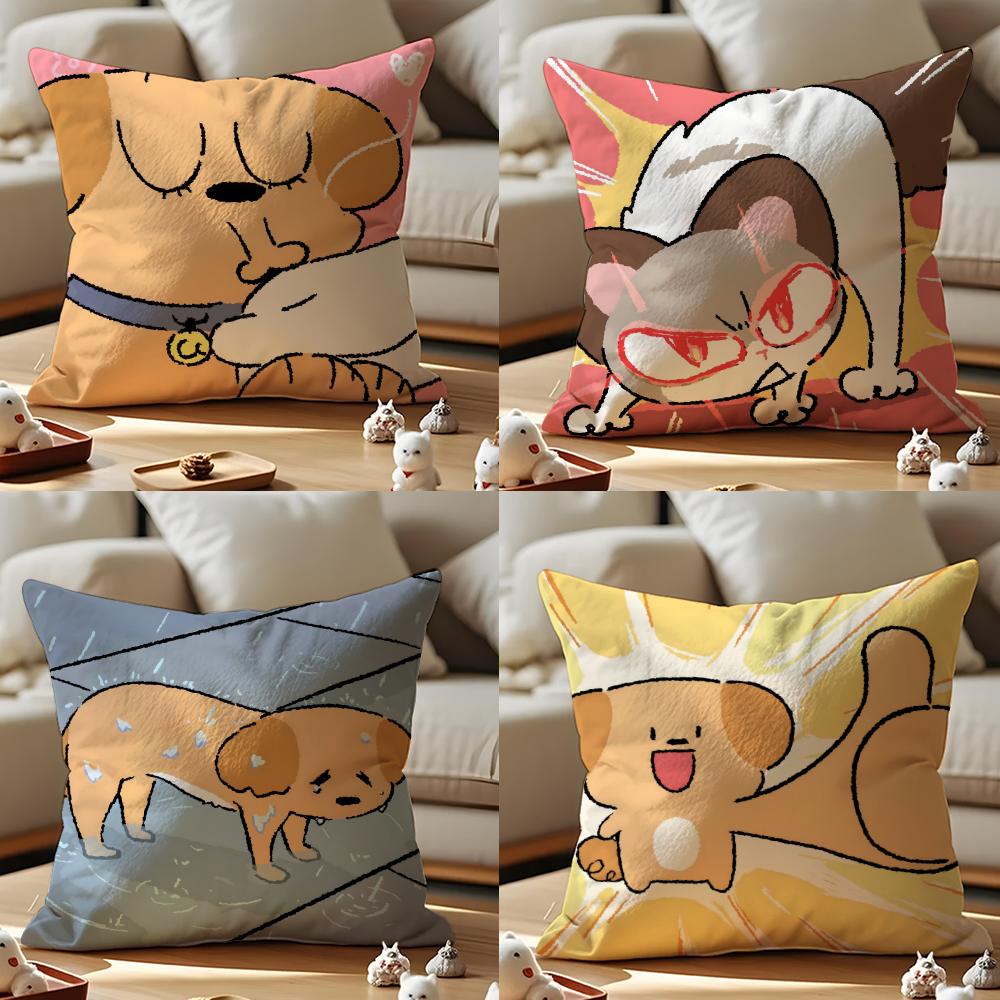 Cute Cat And Dog Cushion Cover Anti-dustmite Pillowcase Invisible Zipper Silky Short Plush Sofa Cushion Cover