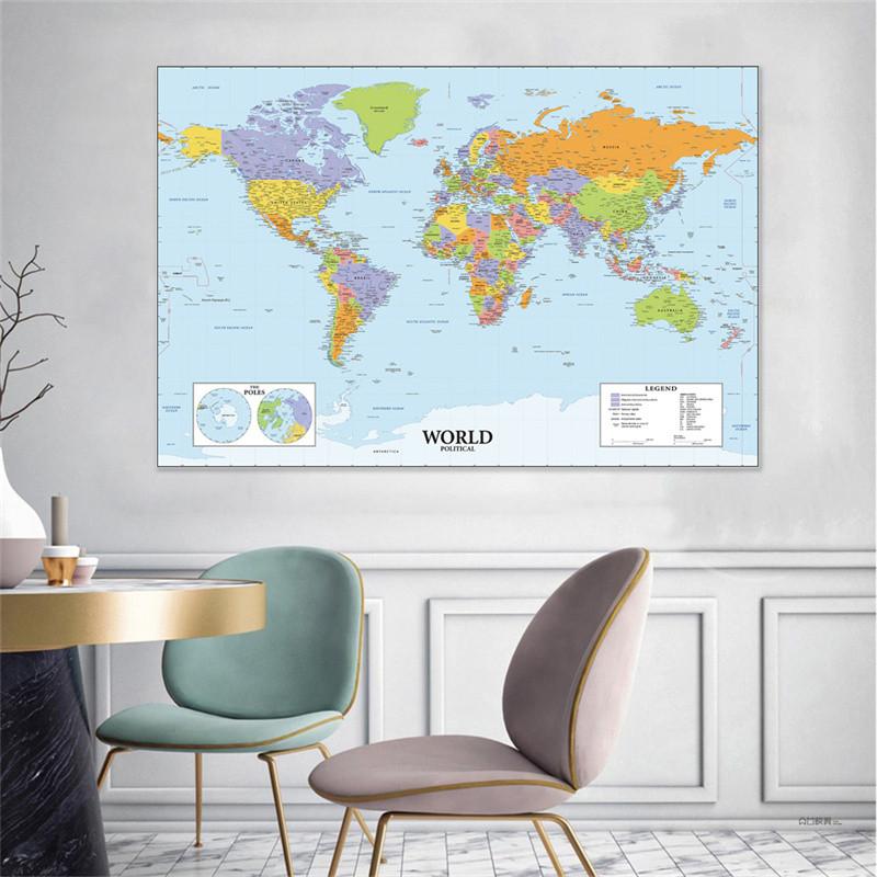 World Map Poster with Country Name Wall Art Decorative Painting Travel School Supplies Classroom Home Decor No Framed