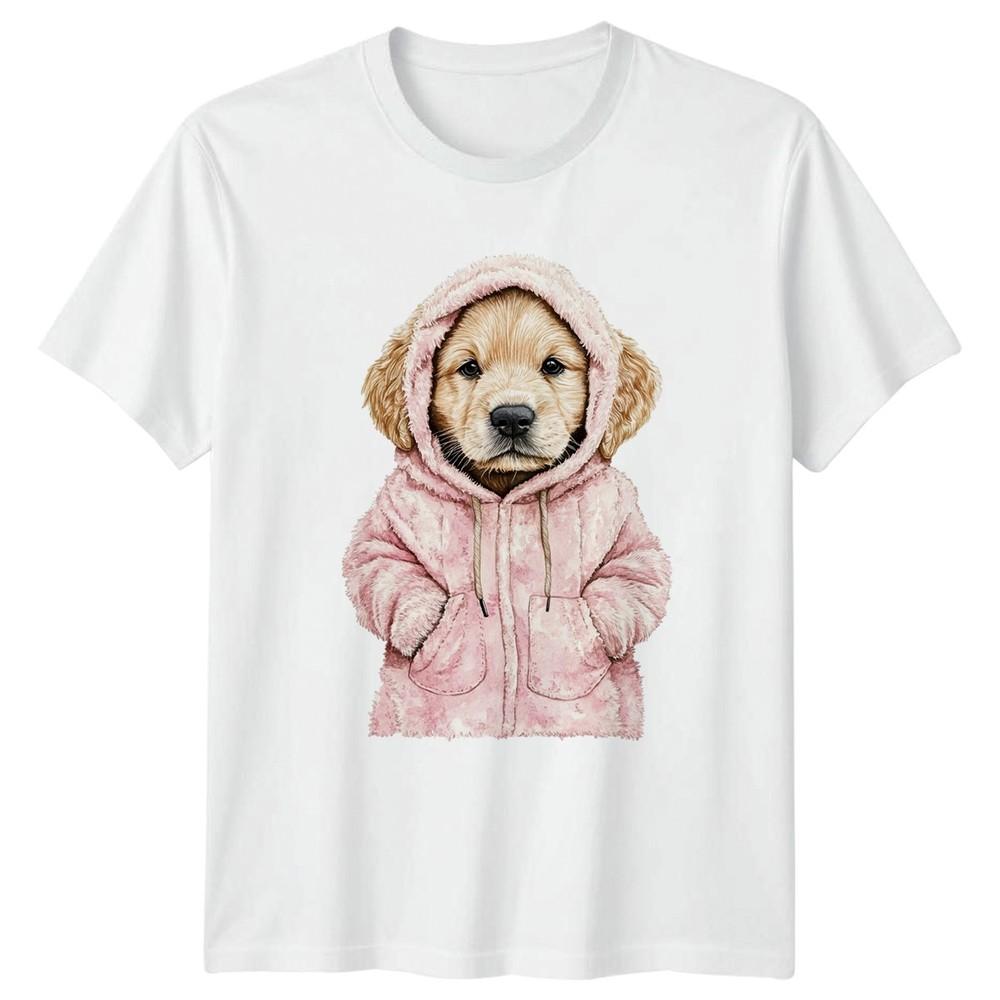 Golden Retriever Puppy Wearing Pink Fluffy Unisexs TShirt Golden Retriever Dog S
