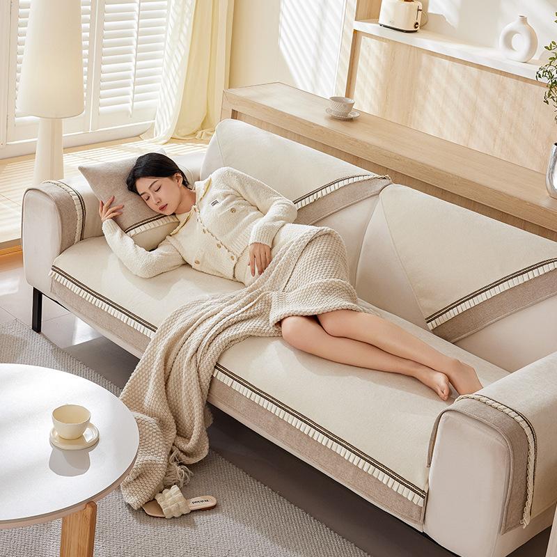 Chenille Sofa Cushion Non-Slip Four Seasons Universal Ribbon Stitching Sofa Cover Backrest Towel