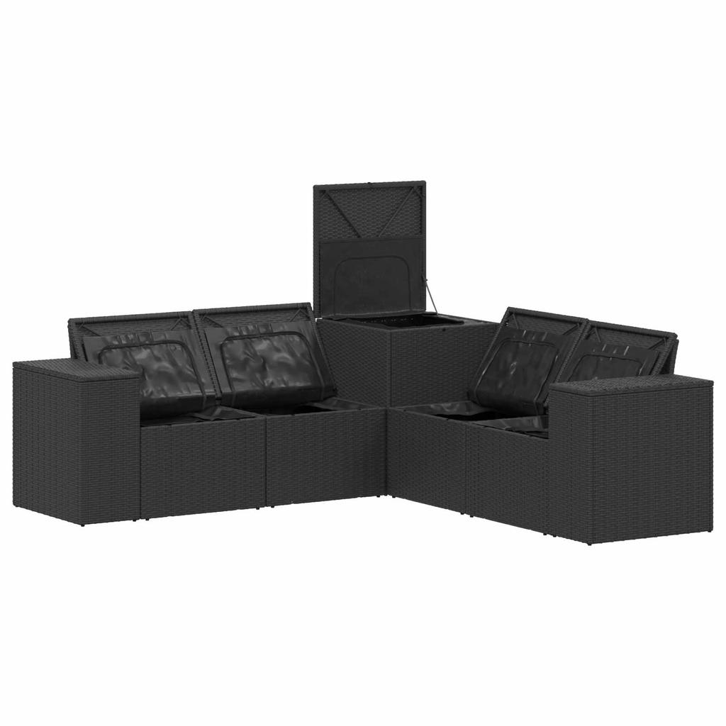 Sofa Set 5 Pieces Black Poly Rattan and Steel