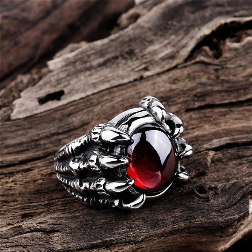 Simple Fashion Lobster Claw Eyes Retro Punk Gothic Big Black Red Zirconia Men's Ring Tide Ins Hip-hop Niche Party Jewelry Gift
