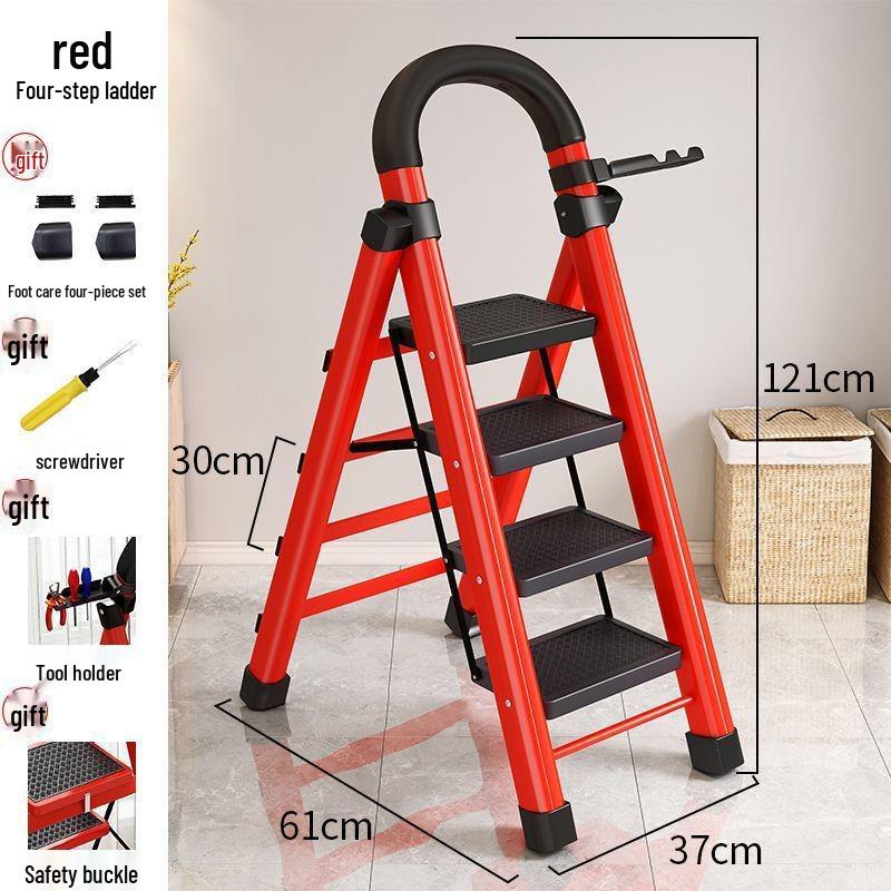 Thickened Carbon Steel Folding A-Frame Ladder: Indoor Multifunctional Step & Telescopic Climbing Ladder for Housewarming