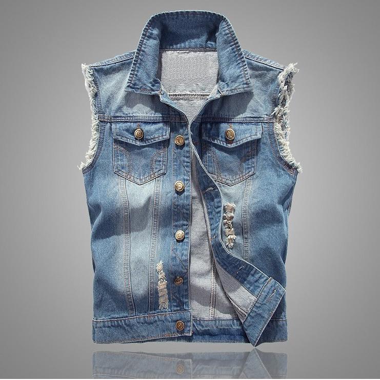 Herren Jeans Ärmellose Jacke Weste Männlich Denim Jeans Weste Mann Cowboy Outdoor Weste Herren Jackenweste M hellblaue