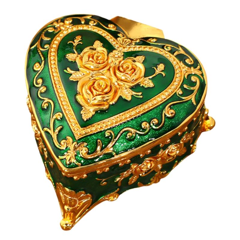 Alloy Rose Pattern Jewelry Organizers In Heart Shape For Women And Girls