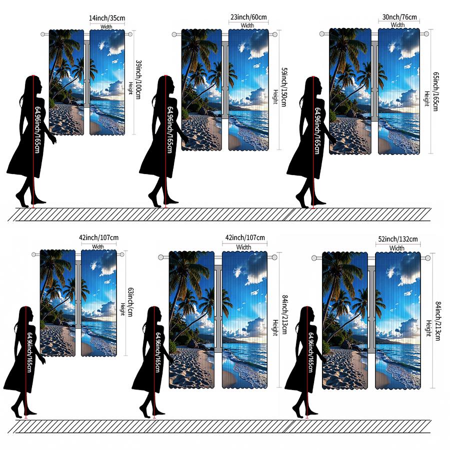 Blue sky and beach pattern printed curtains, pole bag curtains, Christmas decorations, daily home decorations, room decorations