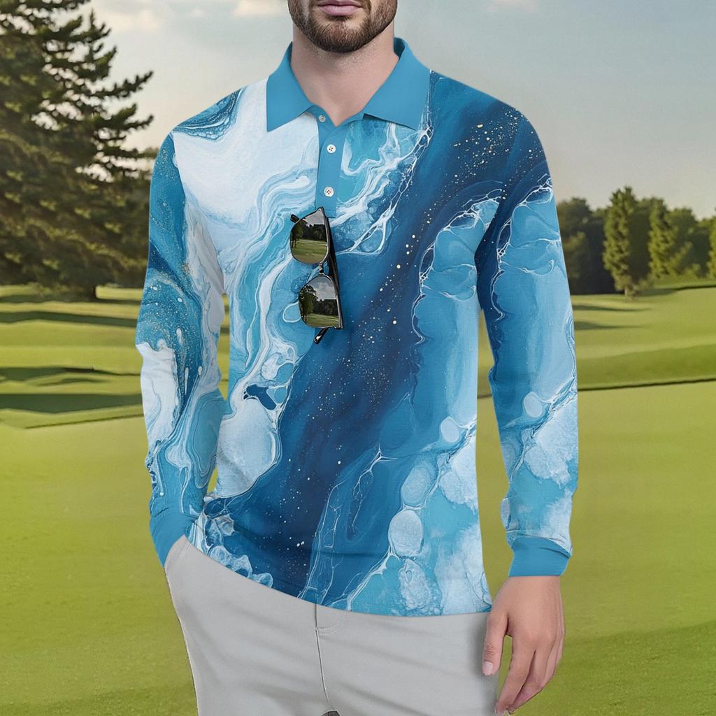 Men's Classic Golf Shirts Ice Silk Breathable Long Sleeve Performance Collar Shirts Lightweight Summer Casual Quick Dry Tee