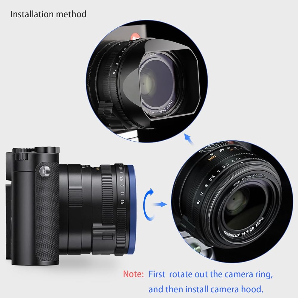 Haoge Metal Square Lens Hood for Leica Q3 Q2 Q Q-P QP Q3 Typ116 Camera Accessory Black LH-LQB