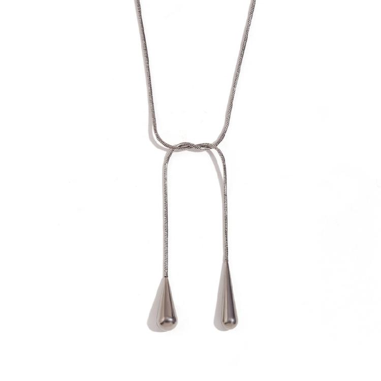 Versatile Two Tone Teardrop Pendant Necklace In Stainless Steel Adjustable for Casual or Formal Occasions