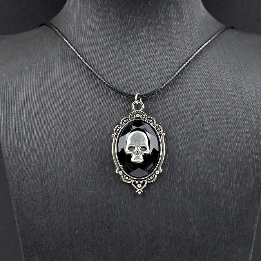 Skull Pendant Necklace, Gothic Jewelry, Halloween Dark Charm, Vintage Punk Statement Necklace
