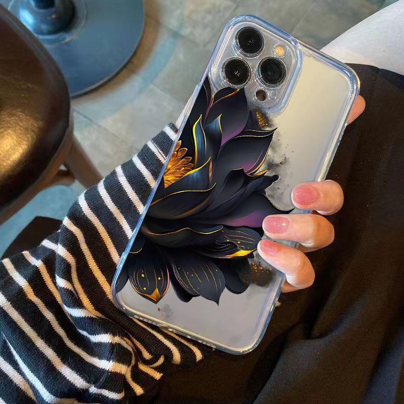 Black Lotus FlowerPhone Case for iPhone 17 Air 16 15 14 13 12 11 Pro Max Plus Mini 8 7 Soft Transparent Cover Fundas Accessory