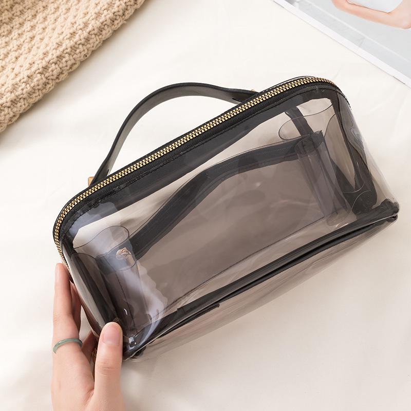 Large Transparent Travel PVC Makeup Bag - Portable & Spacious Cosmetics Organizer чёрный
