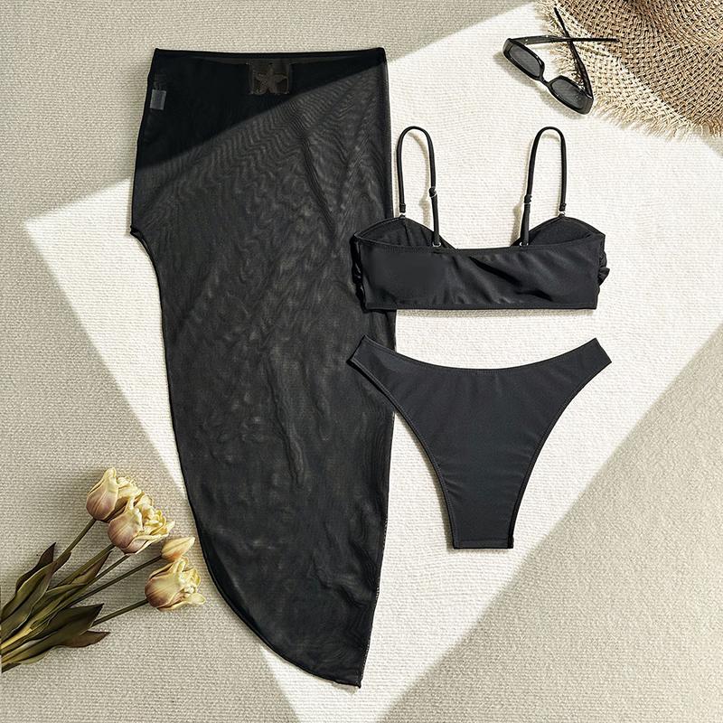 Women's 3 Piece Swimsuit Metal Starfish Bikini Set High Waist Yarn Skirt Cover-ups Suspender Backless Swimwear Summer New