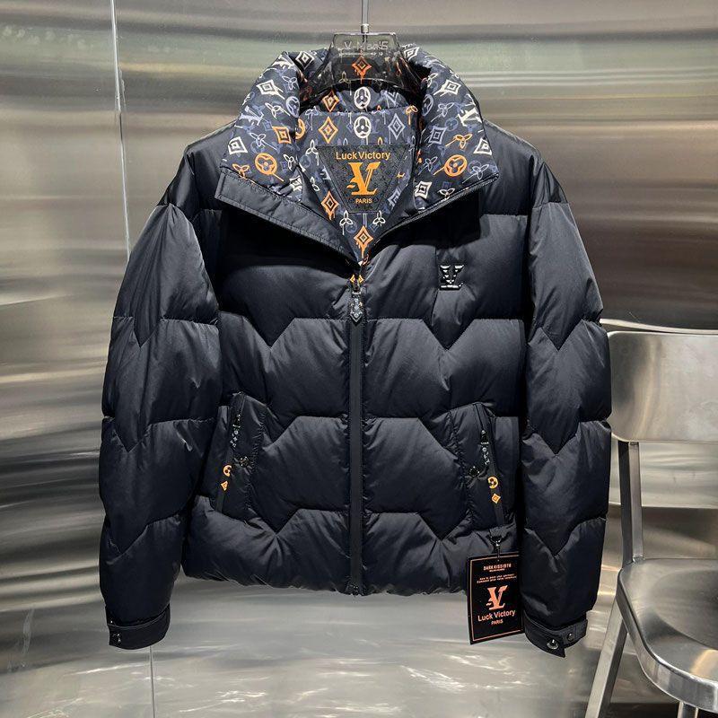 Winter Thick Padded Jacket Men Fashion Streetwear Stand Collar Zip Up Coat Black