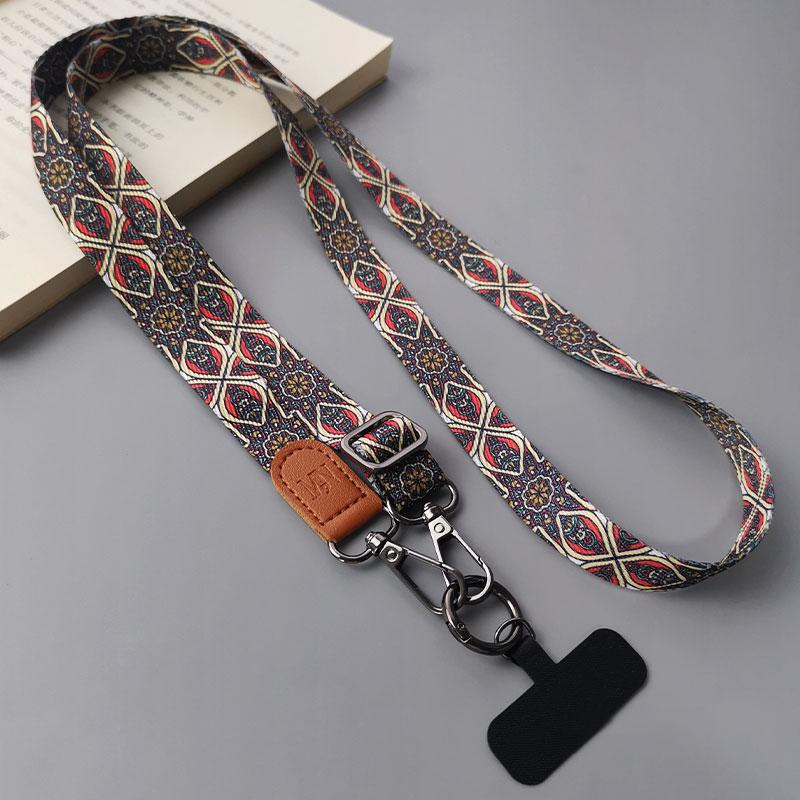 Retro Totem Pattern Crossbody Cell Phone Lanyard Adjustable Hanging Neck Mobile Phone Strap Pendant With Universal Card Gasket