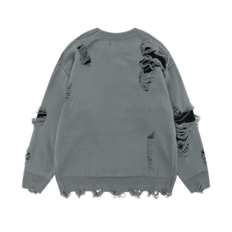 Unisex Oversized Knit Sweater With Distressed Hole Detail Streetwear Casual Pullover