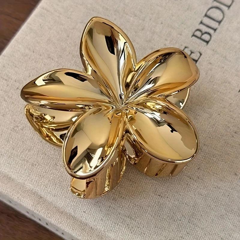 Gold/Silver Flower Shaped Hair Claw Clip, Hair Clip, Metallic Chic Hair Accessory For Updos, School Flower Piranha Summer Hair Clips Hair Jaw Clip
