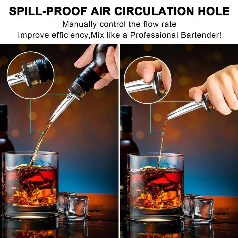 1/2/4/6Pcs Reusable Stainless Steel Wine Bottle Stopper Olive Oil Pourer Spout Dispenser Set Airtight Kitchen Bar Tools