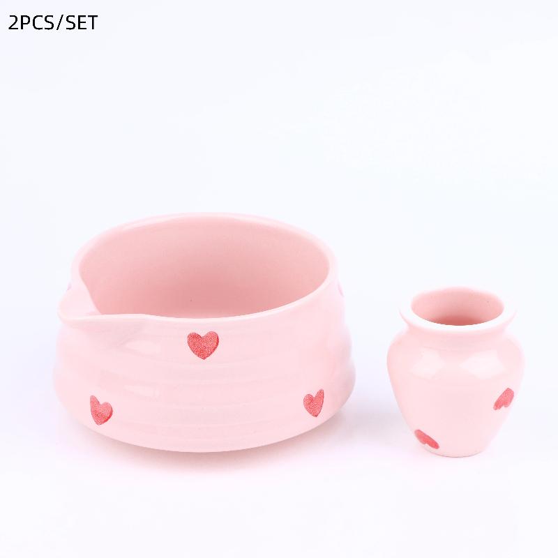 

2/4/5Pcs Heart Decal Ceramic Matcha Set, Cute Matcha Set Includes Matcha Bowl, Matcha Whisk And Holder, Bamboo Scoop, Sifter 2pcs