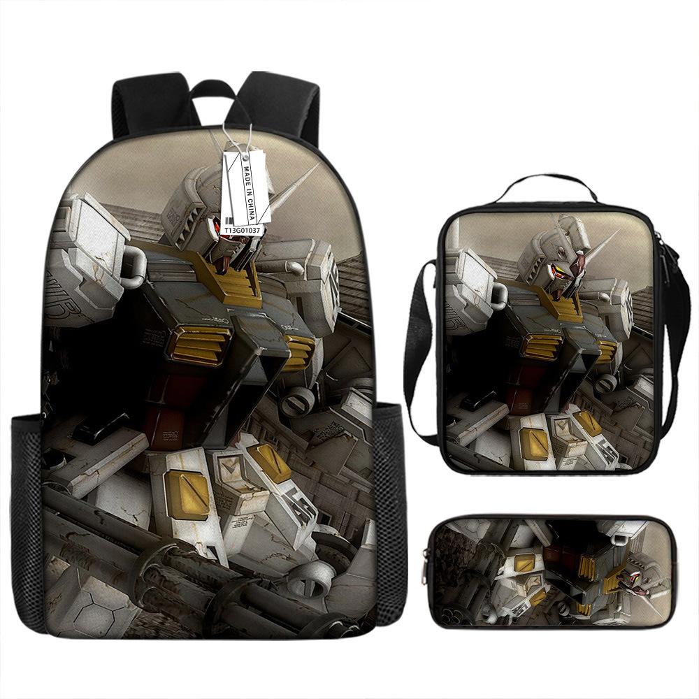 Gundam Backpack 3D Pattern Anime Backpack Student Printed School Bag Three-piece Set