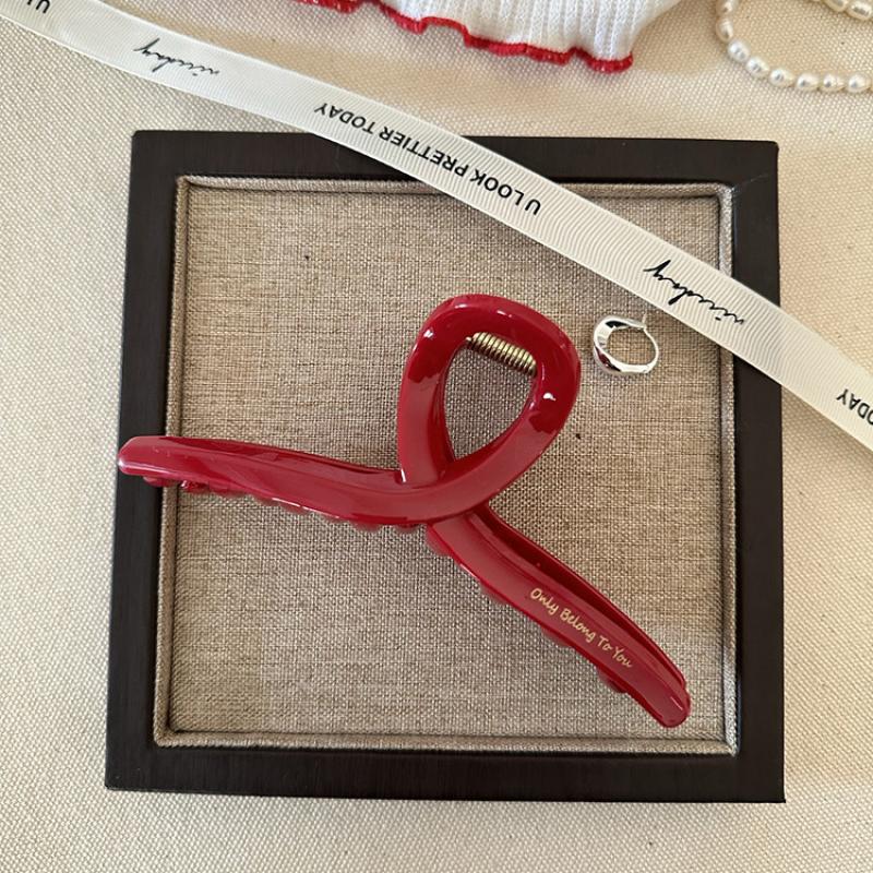 Large Red Zodiac Year Hair Claw Clip French Letter Gold Accent Updo Bun Holder for Women Non-Slip Hair Grip Accessory