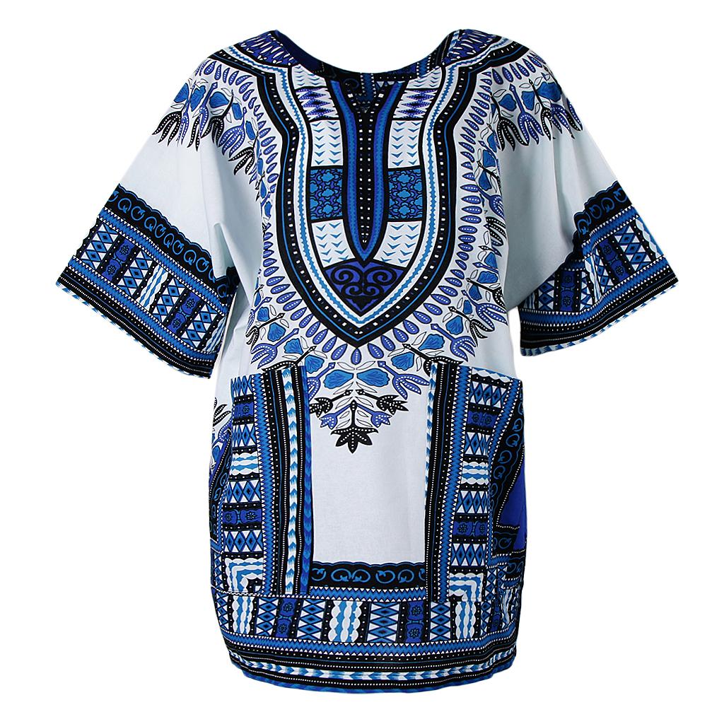 Unisex African Prints Dress Cotton Dashiki Shirt Ethnic Caftan