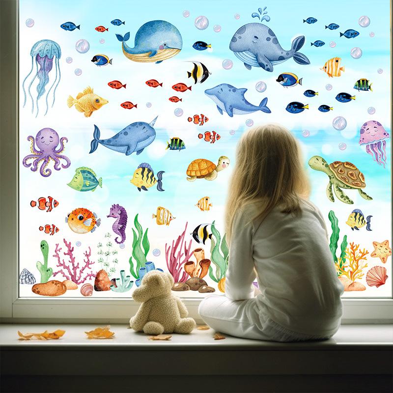 Ocean World, Cartoon Stickers, Living Room Bedroom, Children's Room Decoration Stickers, Moisture-proof Wall Stickers, Home Decoration Stickers