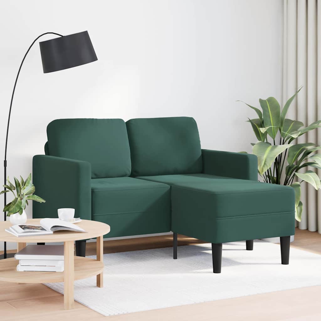 2 Seater L Shaped Sofa with Chaise Longue Dark Green 125 cm Velvet