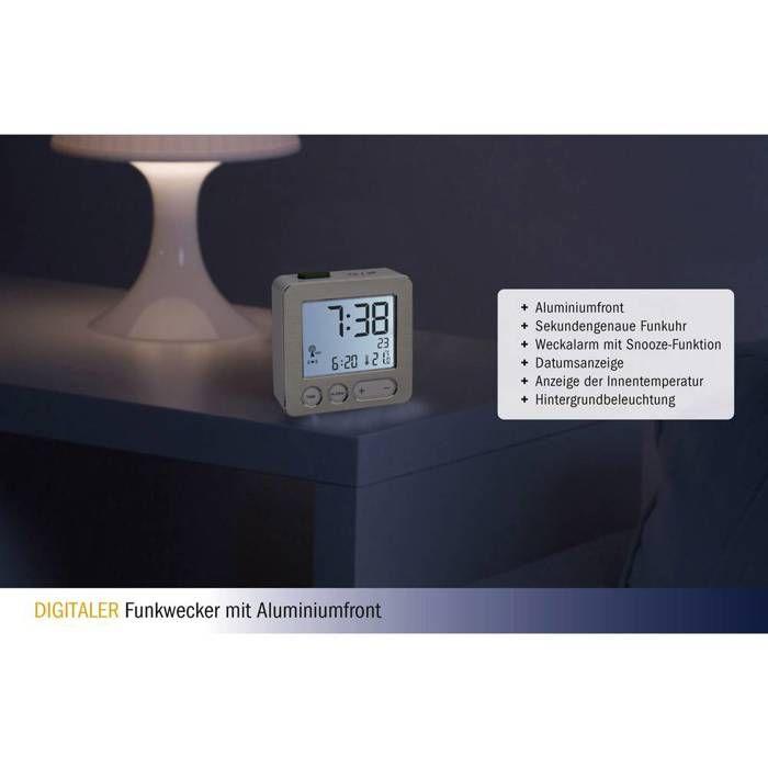 Tfa dostmann 60.2545.54 radiopiloté(e) réveil argent, aluminium (brossé) heures de réveil 1