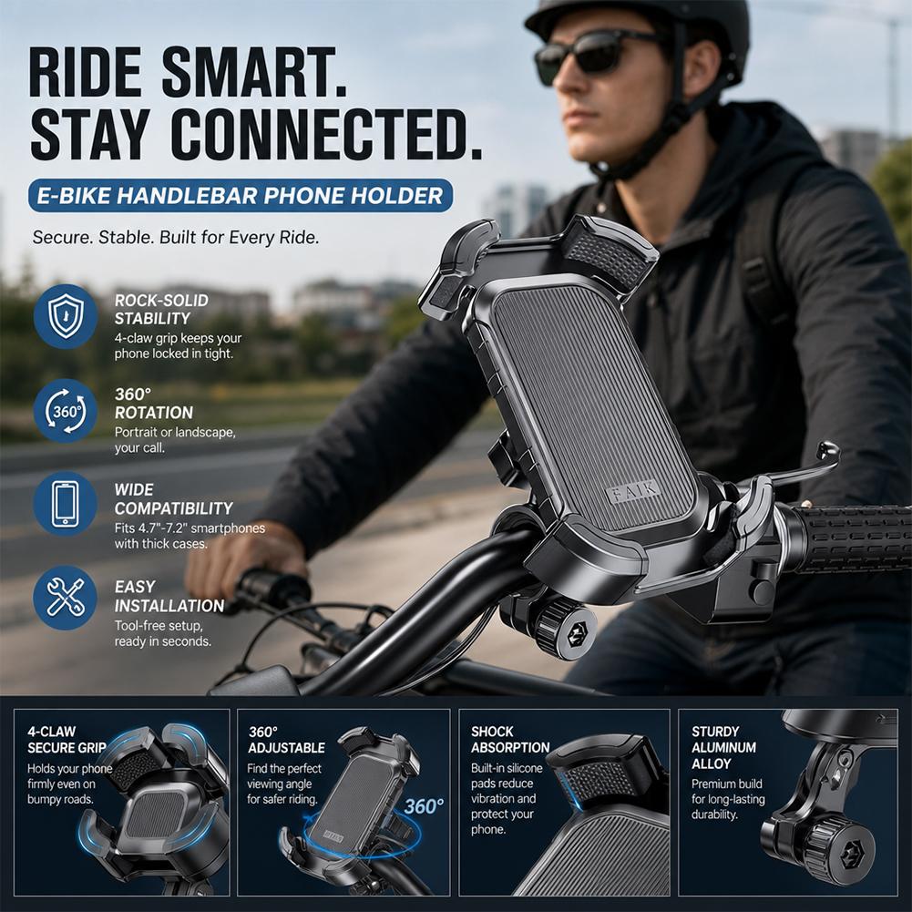 Electric Bike Phone Holder Car Mounted Battery Bike Bicycle Fixed Phone Holder Smartphone Four Claw Bicycle Holder