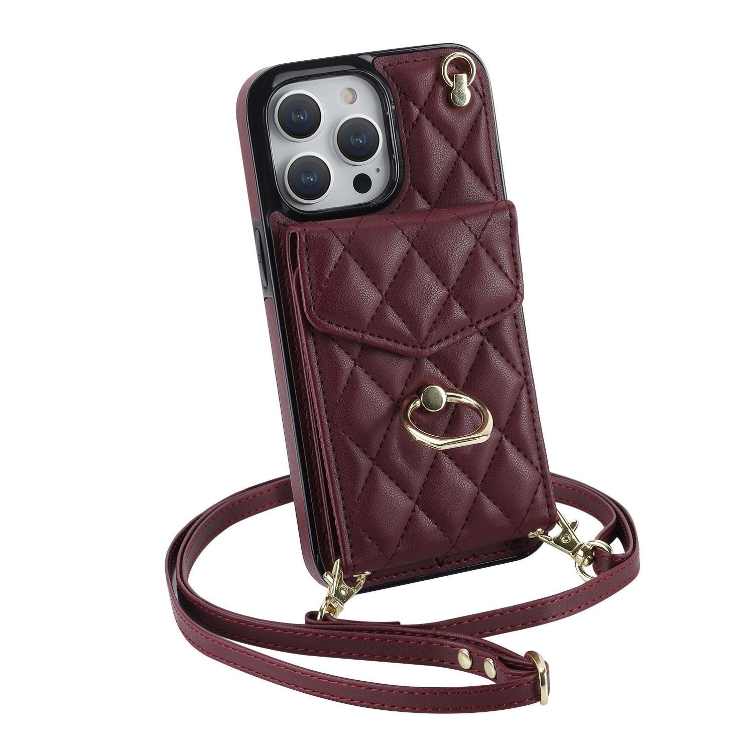 

Шкіряний чохол-тримач Crossbody Wallet Card Slots Ring Holder для iPhone 14 13 12 11 Pro Max XS MAX XR 8 7 Plus /Samsung S23 S22 S21 Ultra Plus A14 A54 A13 A53 Samsung A14 4G/5G вина червоного кольору