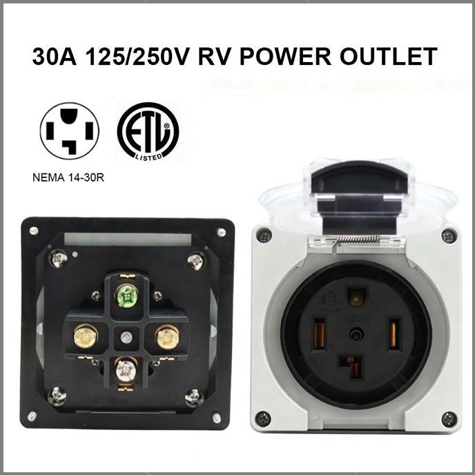 NEMA 14-30R Socket, 125/250V, Outdoor Dustproof for RVs & Electric Vehicles.