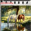 2D plane, 1 piece of pastoral-style horse drinking water scene is suitable for photography background and birthday party.