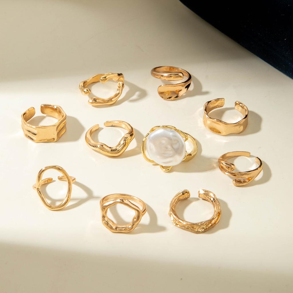 Premium Glänzender Wassertropfen Umarmungsperlenring Damen, Barock Offener Gelenkring Set