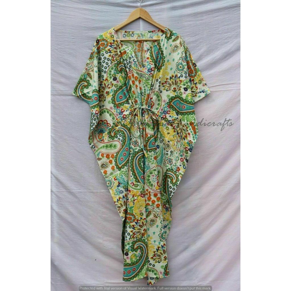 Rochie caftan lungă cu imprimeu paisley, alb indian, rochie maxi caftan pentru femei CKFTN-SCRN-FULL-BUYIT-004