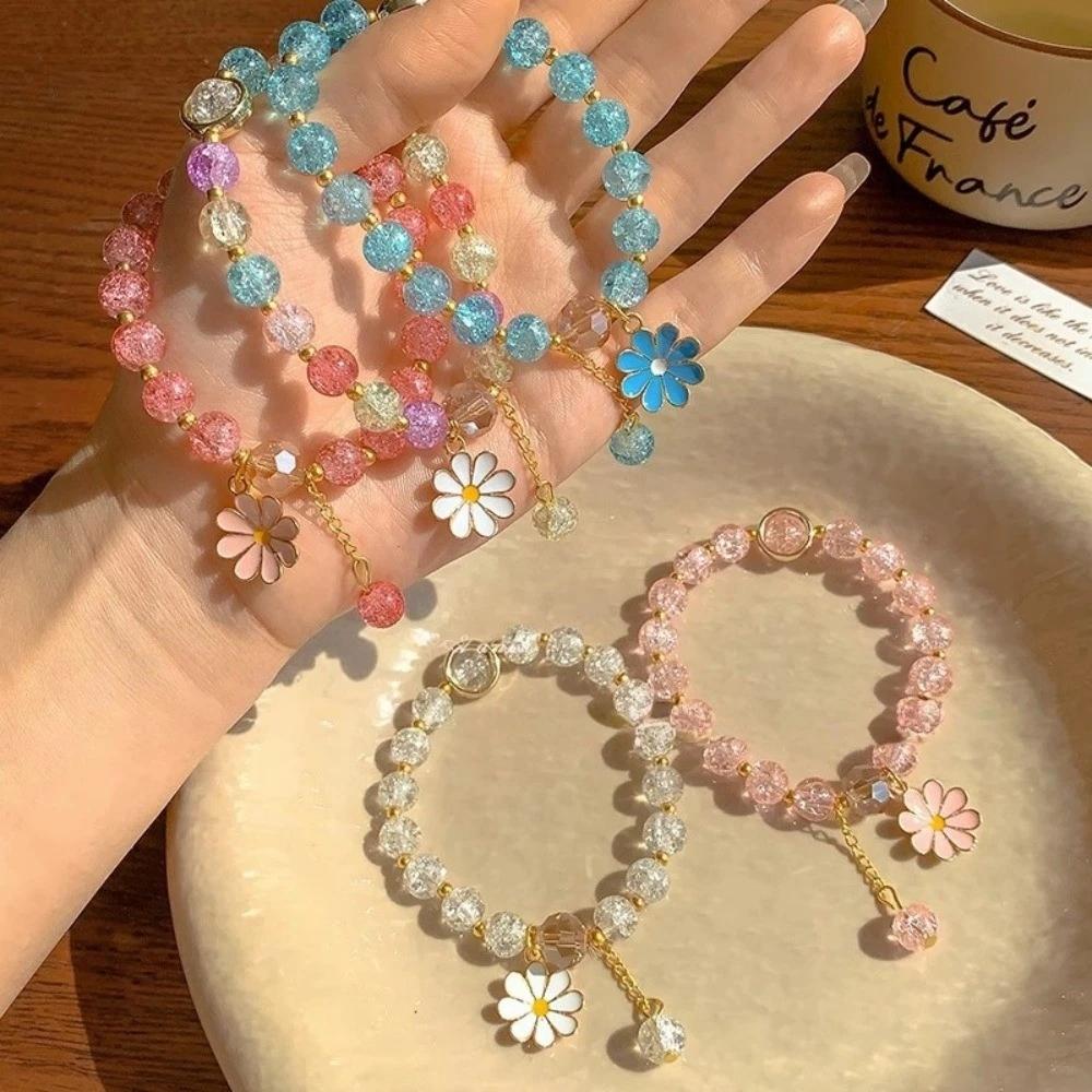 Exquisite Daisy Flower Bracelets Solid Color Beaded Elastic Rope Wristband Women Girls Jewelry Gifts