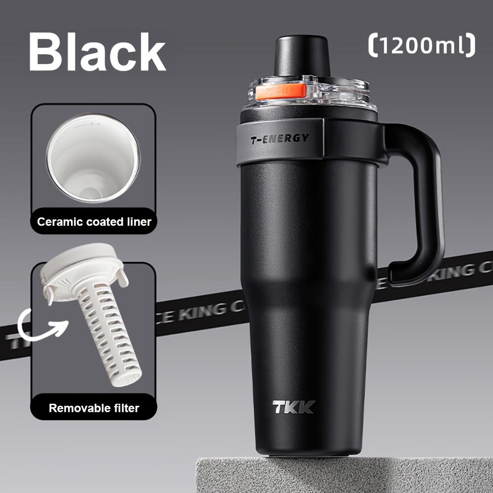 

800ml 1200ml ceramic coated stainless steel insulated mug with straw lid and handle, leakproof coffee cup for school office 800ml чёрный