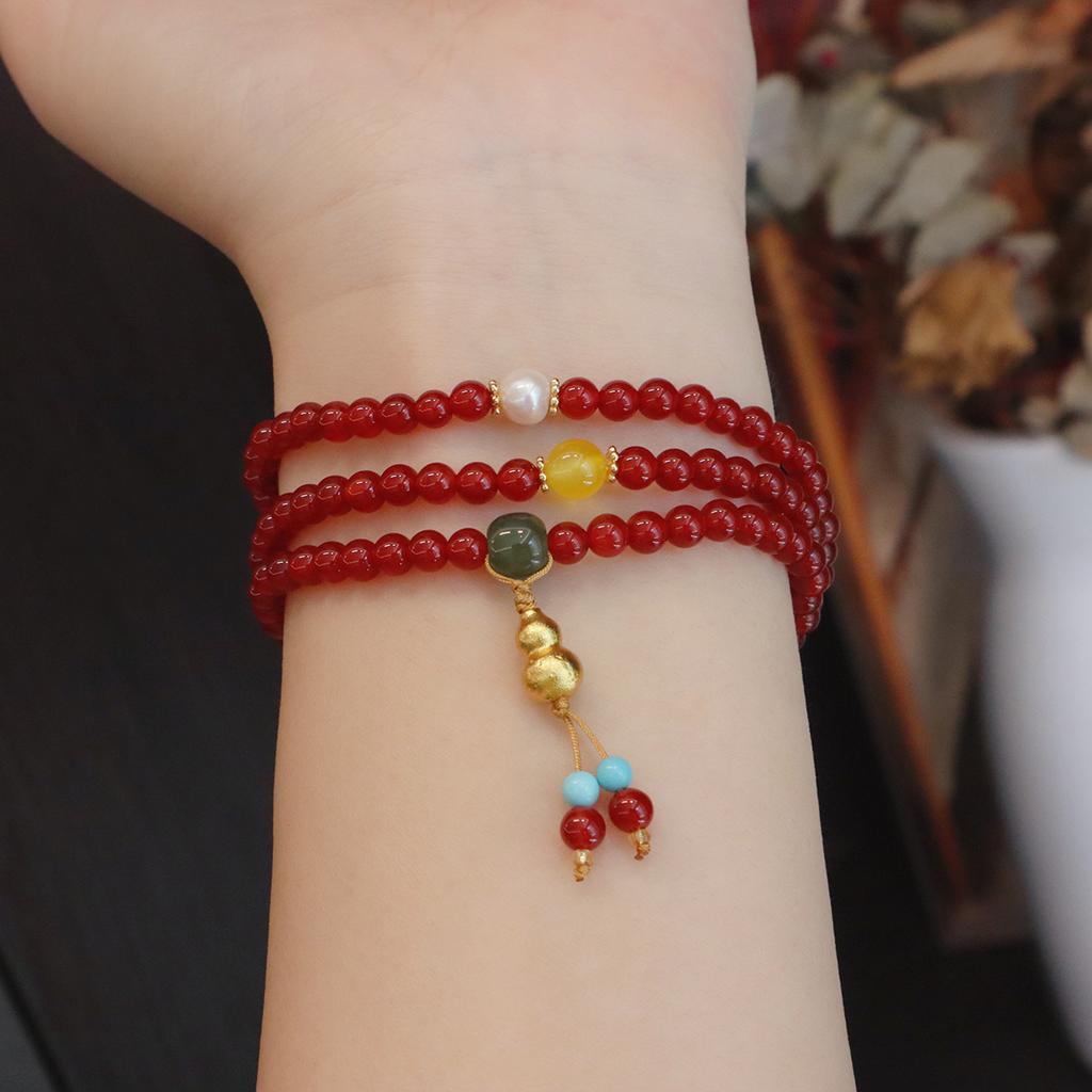 Natural Agate Bracelet Three-Circle Bracelet. Fashion Women Daily Jewelry Lucky Gift