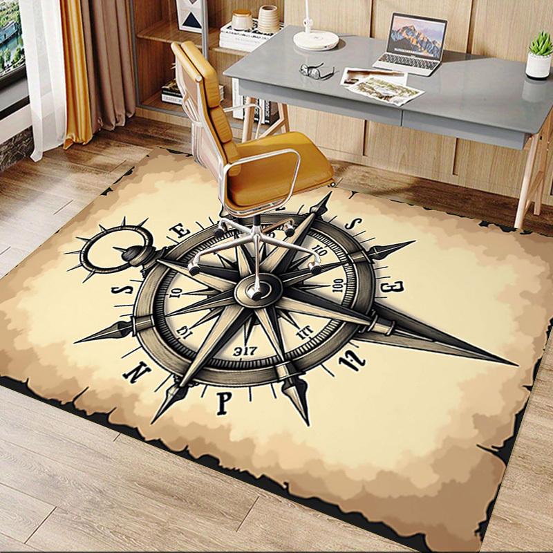 1PC Compass Nautical Extra Large Non Slip Floor Carpet, Office, Family, Bedroom, Studio Large Area Rug Indoor Rugs, Vibrant Colors