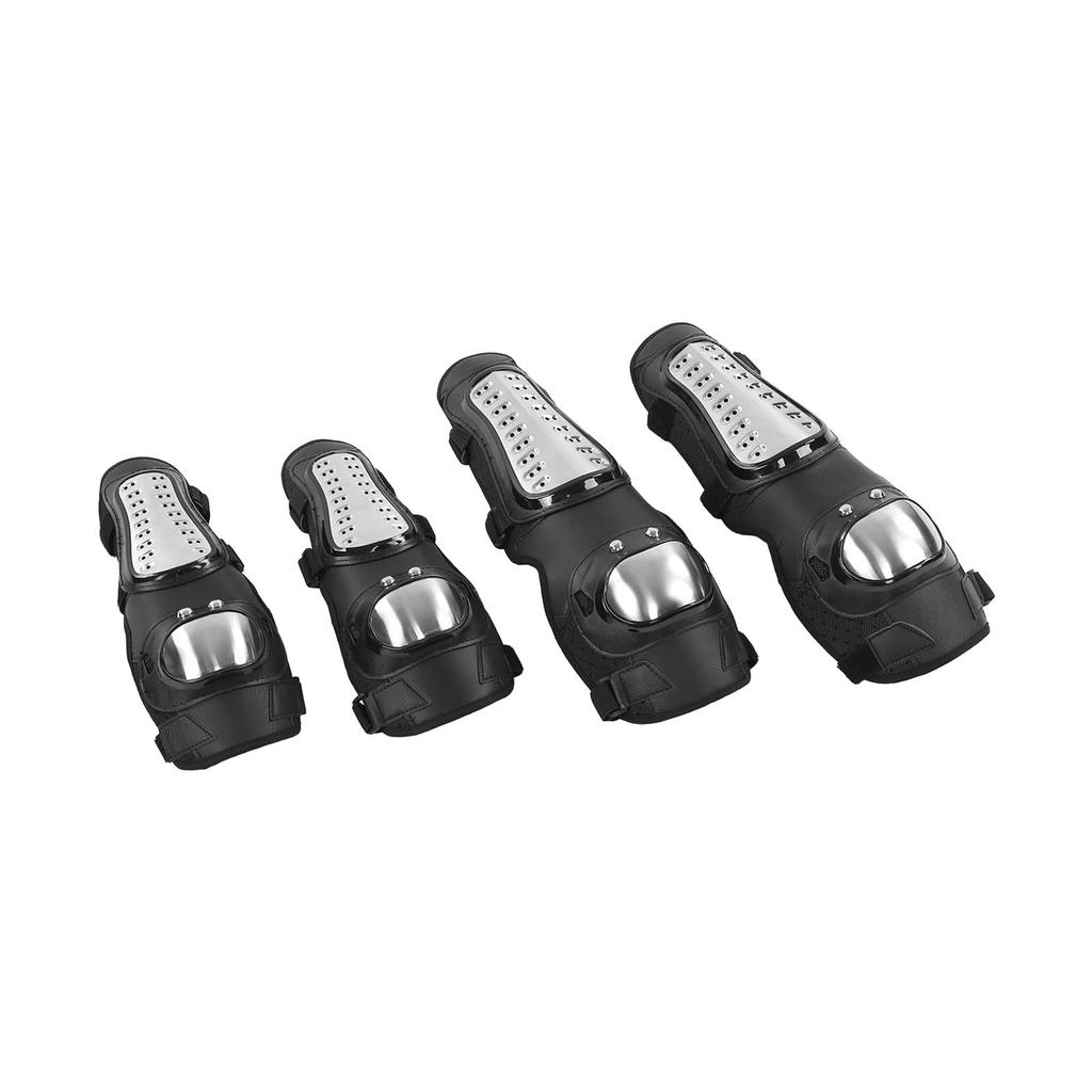 Silver Black Motorcycle Knee Pads Elbow Guards Protective Gear for Motocross ATV Mountain Bike