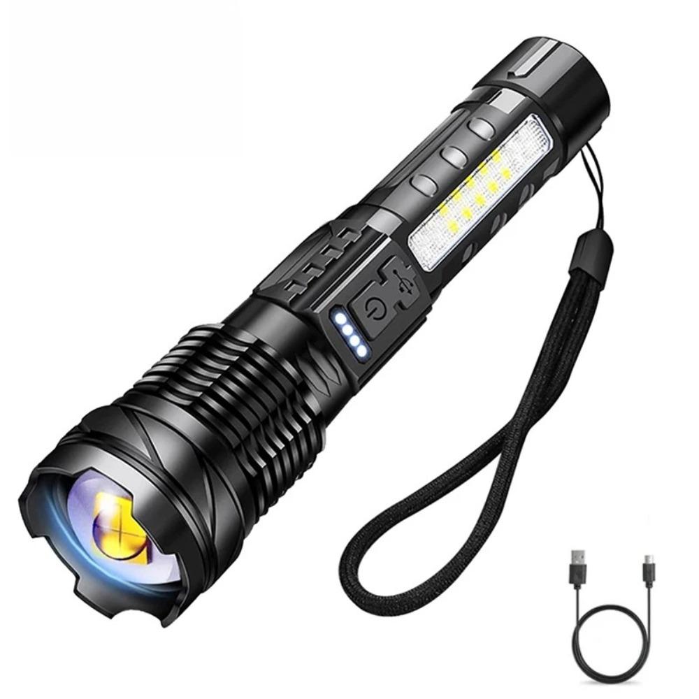 9000LM Powerful P50 LED Flashlight Waterproof 18650 Torch With Side Light Camping Fishing Lantern USB Rechargeable Zoom Lamp