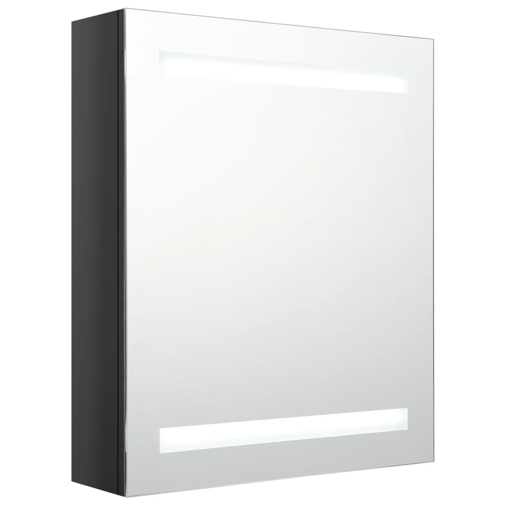 LED Bathroom Mirror Cabinet Glossy Black 50 X 14 X 60 Cm