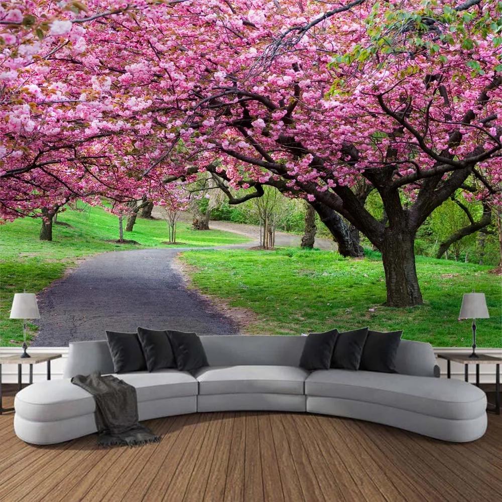 Cherry Blossom Landscape Printing Tapestry Home Wall Hanging Living Room Large Fabric    Decoration