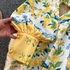 French Court Style Lantern Sleeve Printed Summer Dress - Slim Fit, Waist-Cinching A-Line Skirt