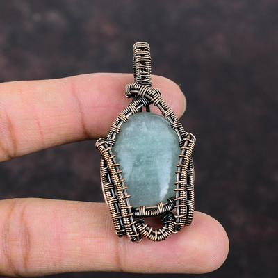 Aquamarine Pendant Copper Wire Wrapped Pendant Stylish Pendant Dainty Copper Jewelry Genuine Gemstone Pendant Handmade Jewelry Gift For Her
